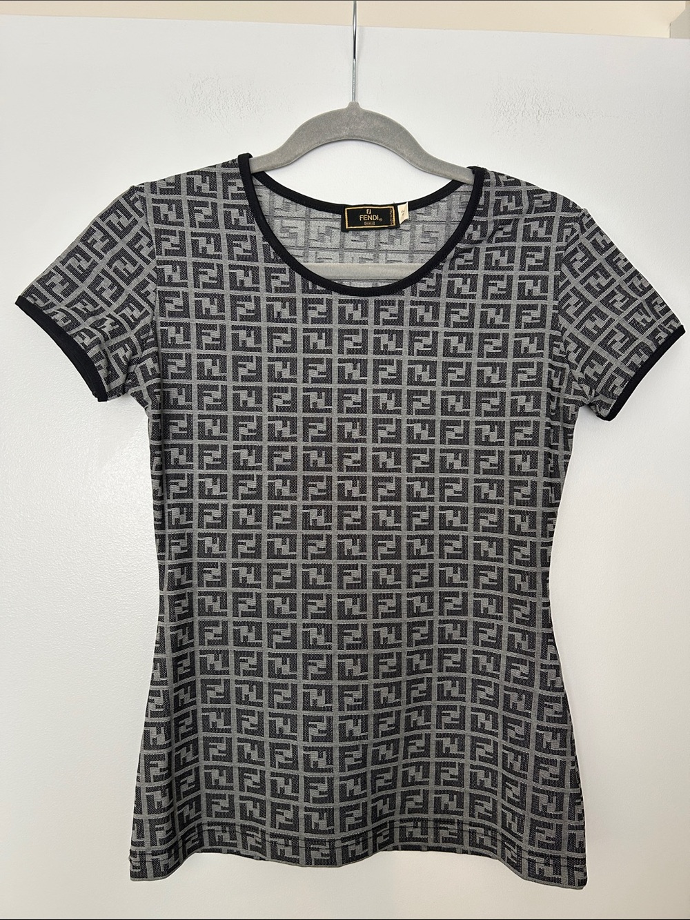 FENDI Zucca FF Monogram Black Grey Logo Print Top IT 42 (equiv. 4 US)